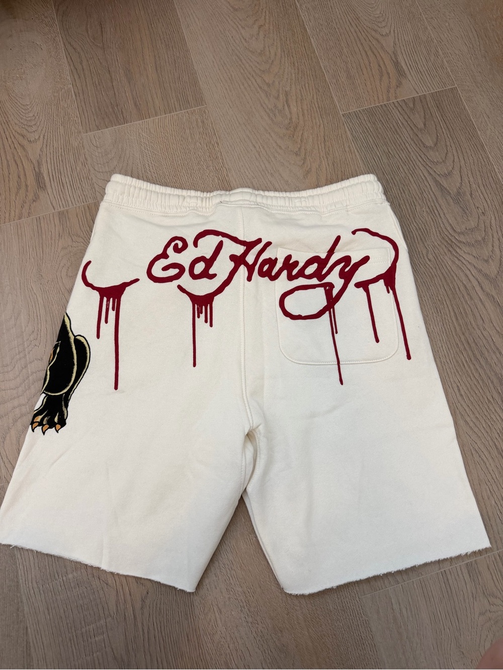 NWT ED HARDY Panther Skull Dagger Fleece Sweat Shorts White Ivory Men’s M - Picture 2 of 8